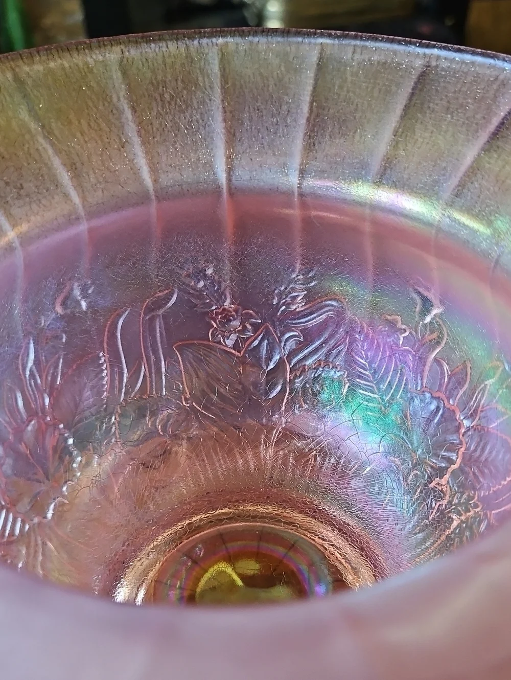 Fenton Iridescent Velva Rose Pink Stretch Glass Wildflower Vase Bowl Vintage
